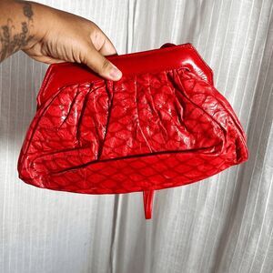 High Fashion Handbags Clutch 80's Vintage Red Leather Statement Piece Mini Bag
